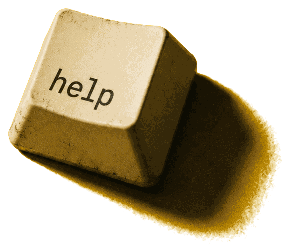 A worn keyboard key that reads &ldquo;help&rdquo;.